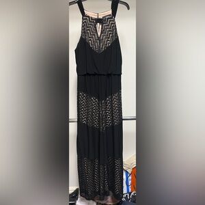 R&M Richards Black and Nude Chevron Lace Maxi Dress